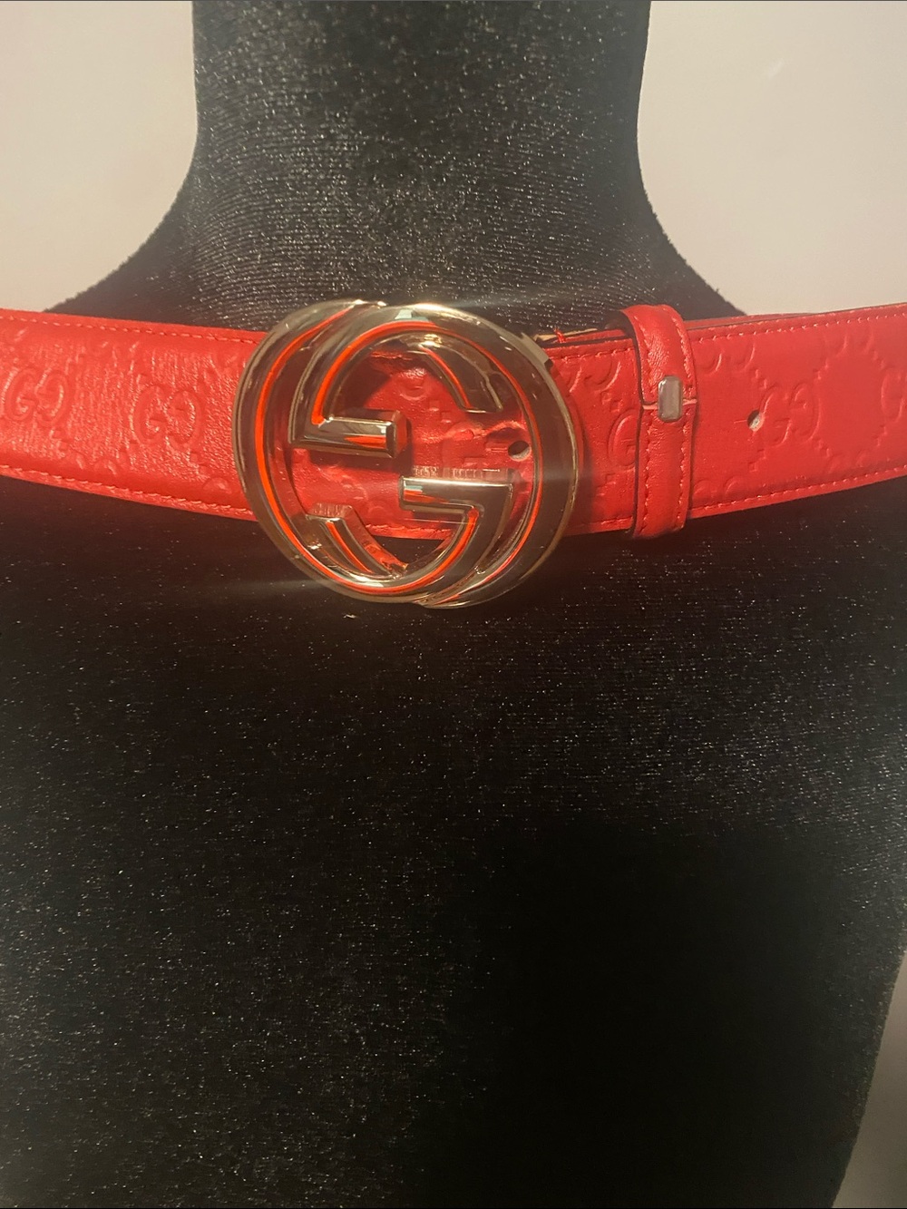 Gucci Red Leather Belt with Gold Double G Buckle Men’s belt